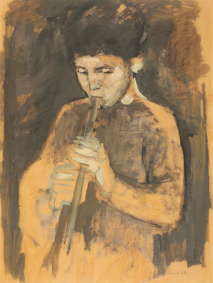 Boy playing on the flute