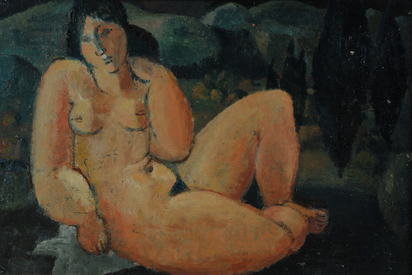 Reclining female nude in provençal landscape
