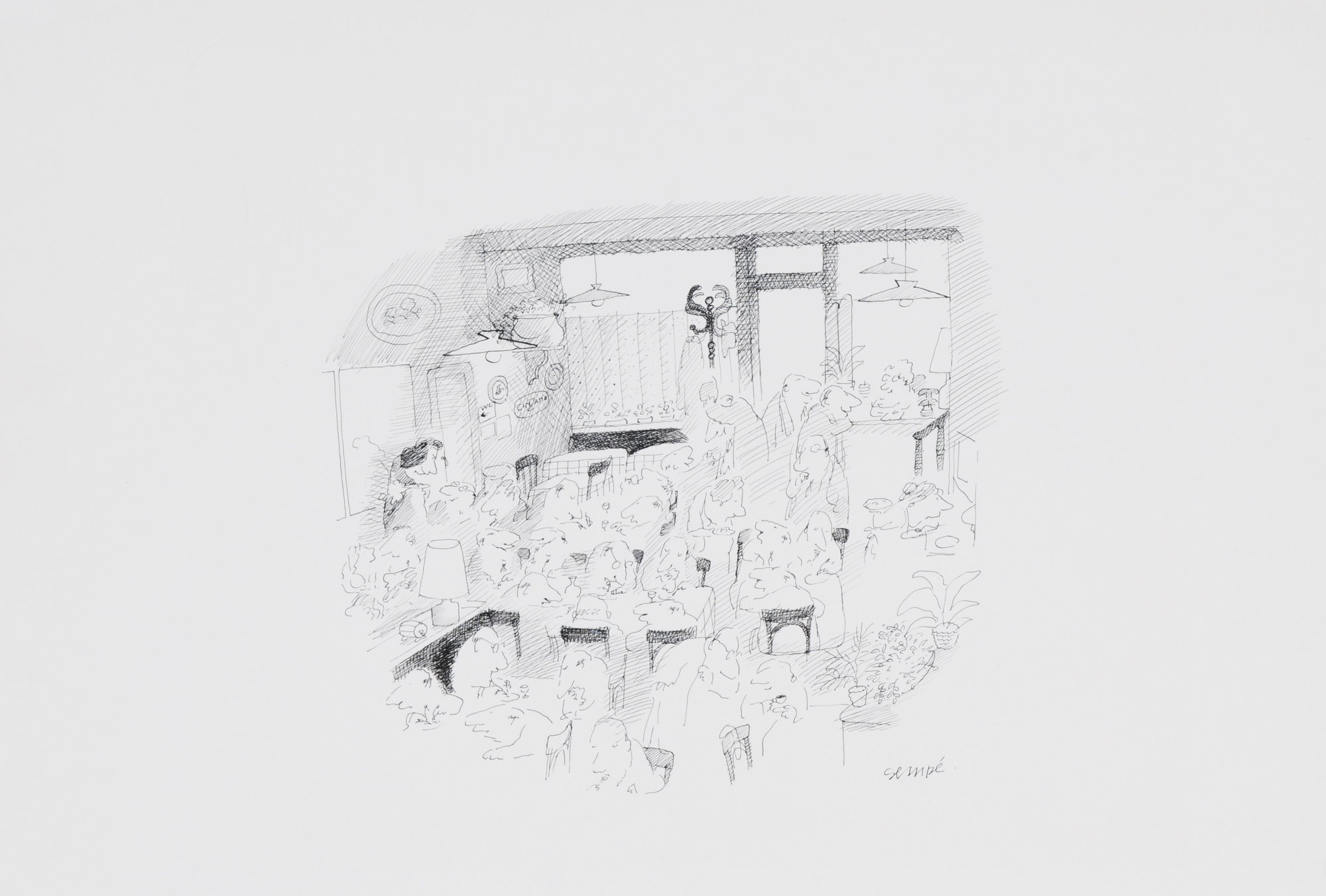 Jean-Jacques Sempé, 2 drawings: J'engage celui qui fera disparaitre l'autre; Sans titre