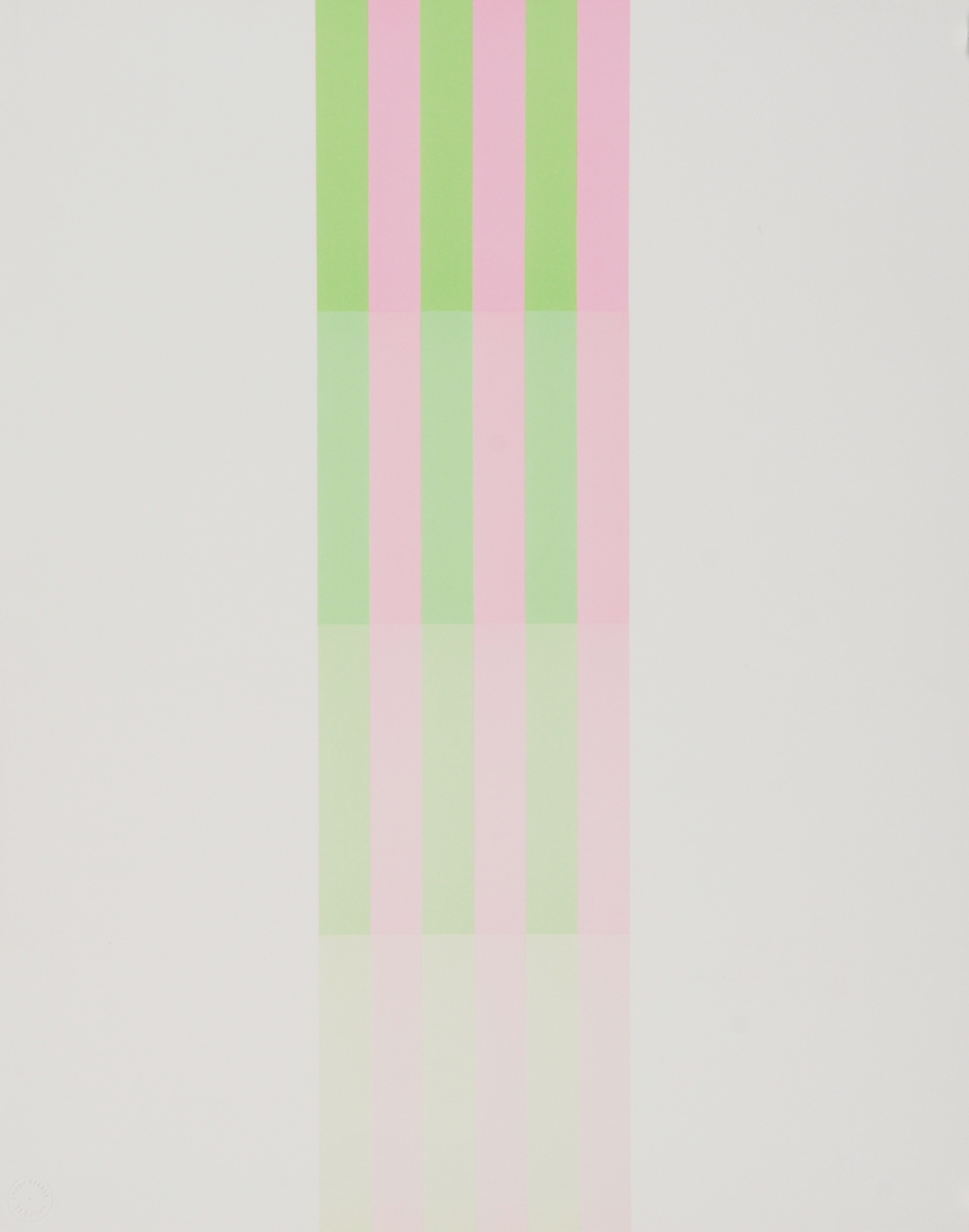 Richard Paul Lohse, Bewegung von 4 Quadraten gebildet aus
 je 6 Rechteckelementen von gelbgrünen und blauroten Stufungen, from "Dorazio, Jorn, Lohse, Miró, Santomaso, Tobey"