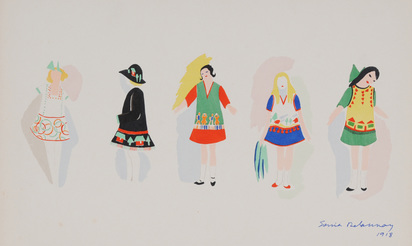 7 sheets: Untitled, 1913 - 1924, 
from "Ses Peintures, Ses Objets, Ses Tissus Simultanés, Ses Modes"
