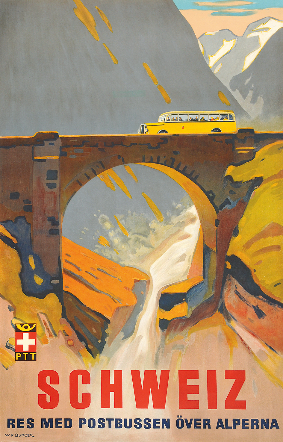 Wilhelm Friedrich Burger, SCHWEIZ Res Med Postbussen över Alperna