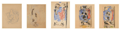 5 Zeichnungen zum Gemälde
 "Composition avec cafetière et silex", 1929:  Dessin n°1:
 Nature morte avec cafetière, théière, carafe et verre; Dessin n°2:
Nature morte avec cafetières, carafe et verre; 
Dessin n°3: 
Nature morte avec cafetière, carafe et silex;
 Dessin n°4: 
Nature morte avec cafetières, carafe, verre, silex et coquillage;
 Dessin n°5: 
Nature morte avec cafetières, carafe, verre, silex et coquillage