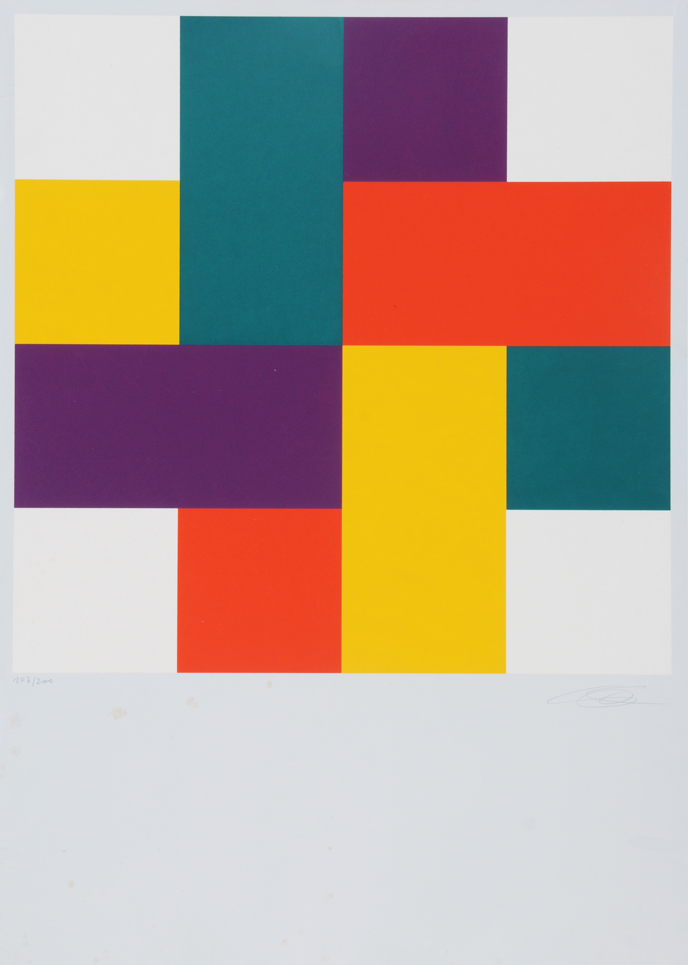 Richard Paul Lohse, 4 verschränkte Farbgruppen mit weissen Quadraten