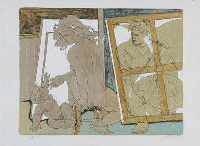 Mutter und Kind im Atelier des Künstlers