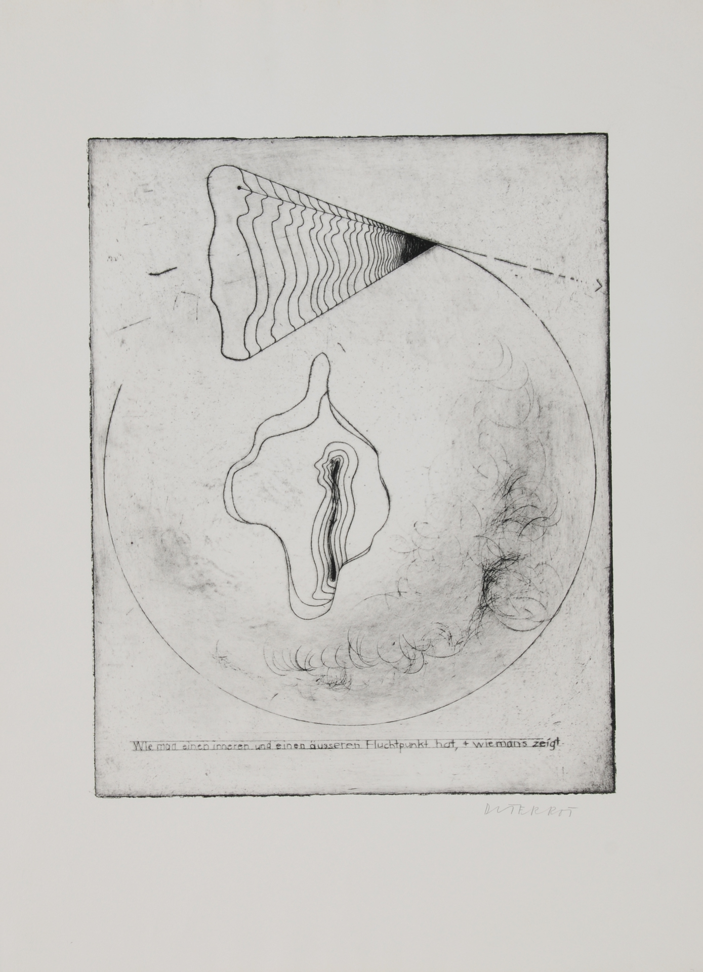Dieter Roth, Two sheets: Lithograhie, 1974; Wie man einen inneren und äusseren Fluchtpunkt hat und wie mans zeigt