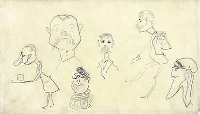 Recto: Croquis de têtes; verso: Bateau et silhouettes
