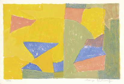 Composition jaune, verte, bleue et rouge