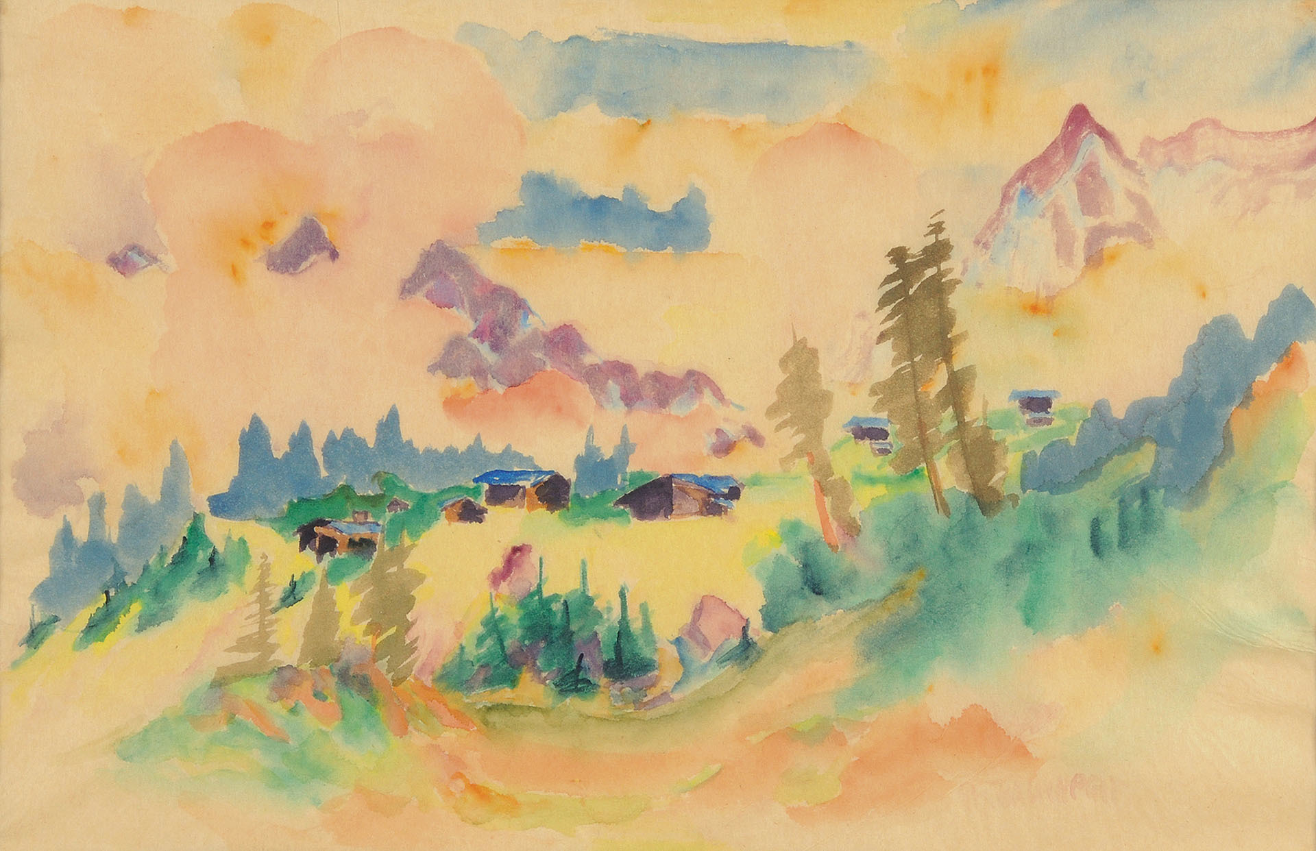 Philipp Bauknecht, Davoser Landschaft mit drei grossen Fichten