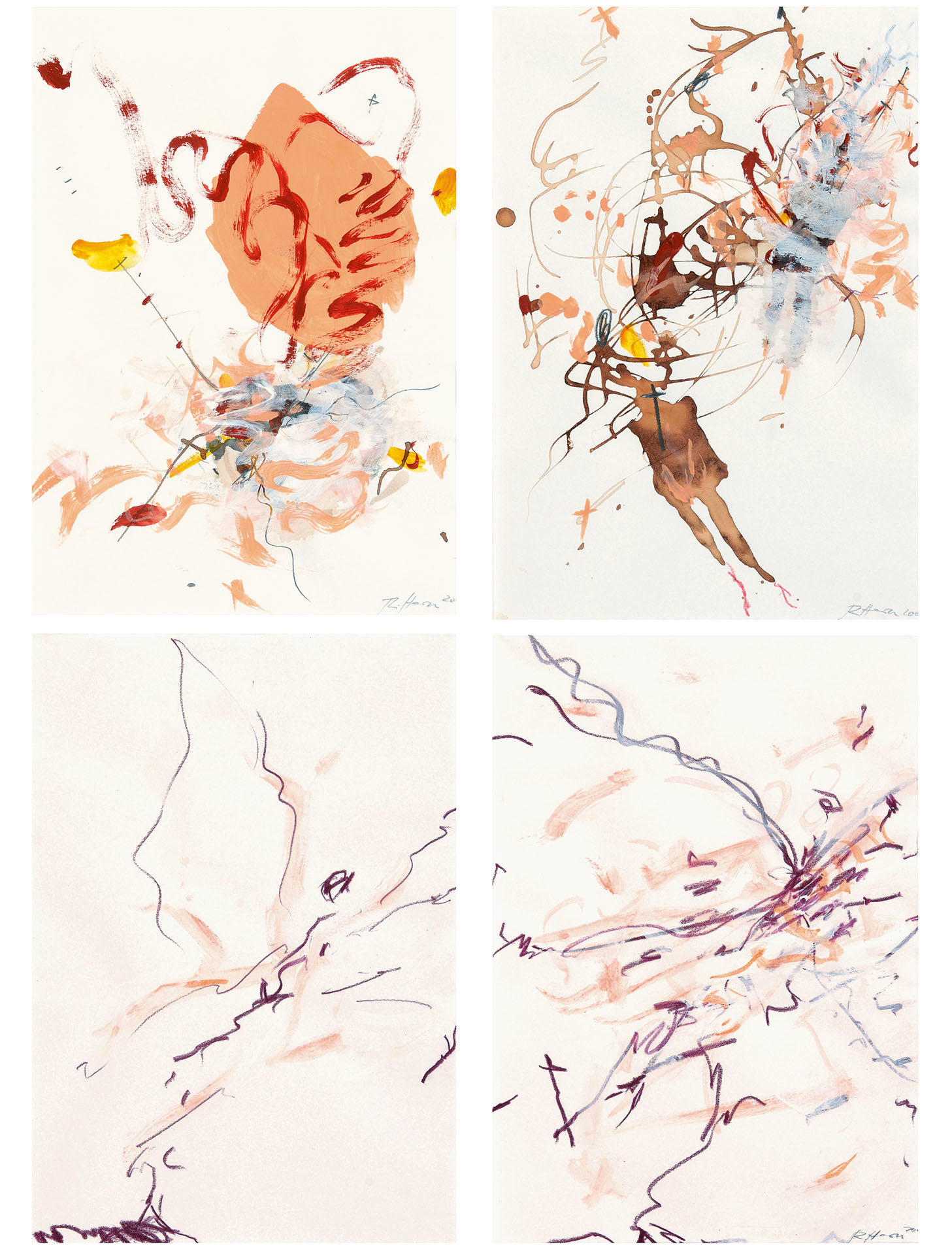Rebecca Horn, 4 sheets: Engel 1; Engel 2; Untitled (2)