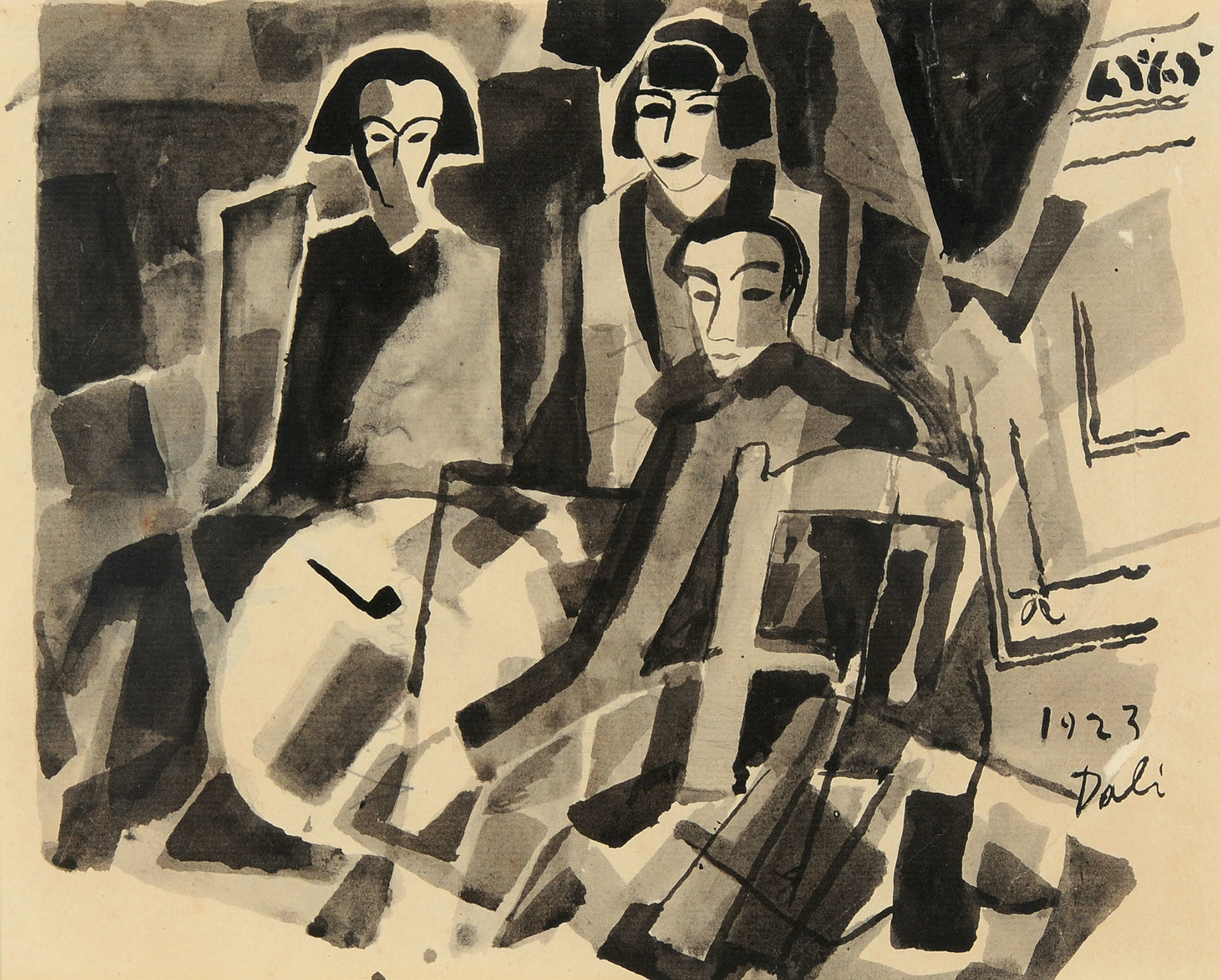 Salvador Dalí, Recto: El artista y Maruja Mallo en el café de Oriente; verso: Estudio
