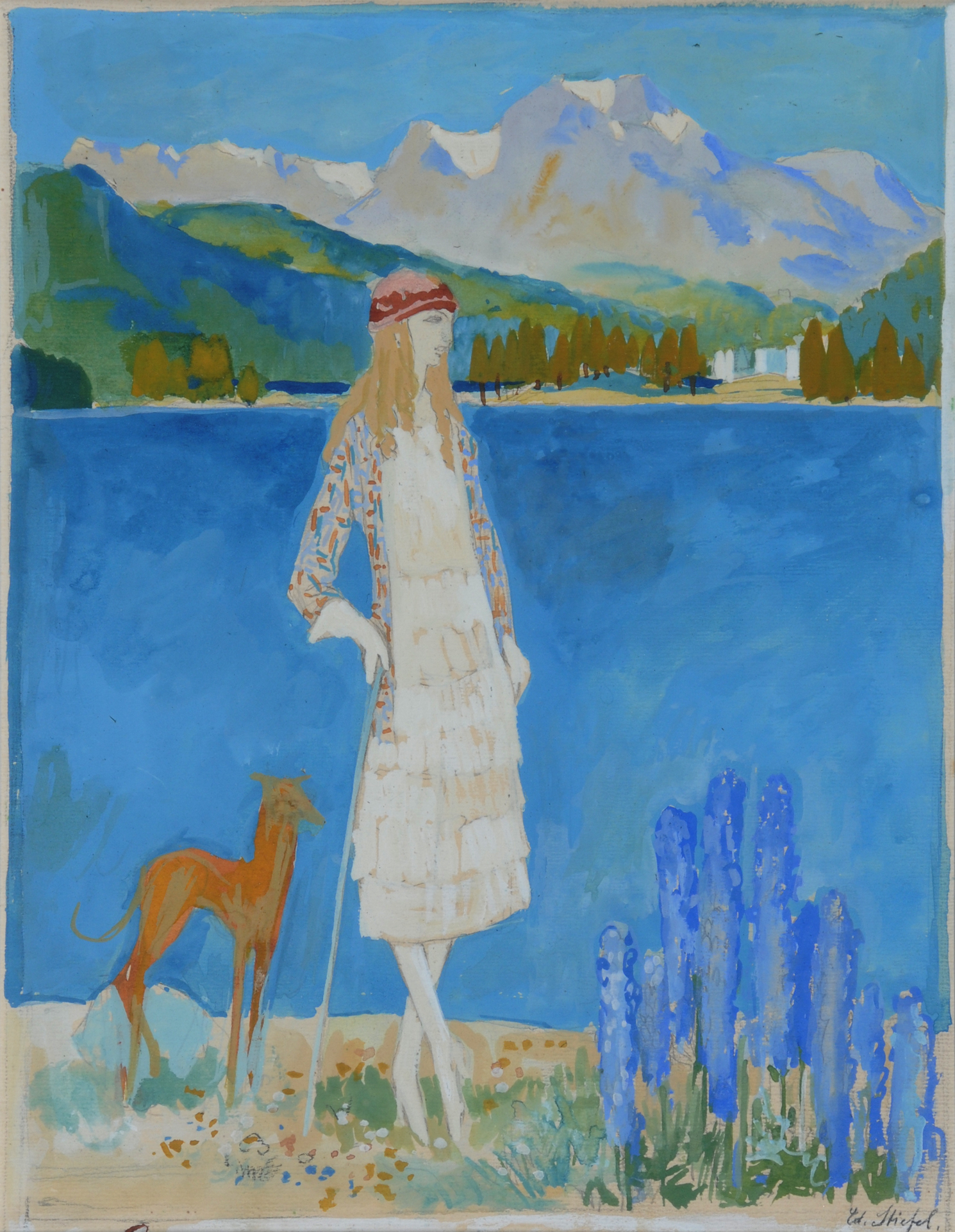 Eduard Stiefel, Dame mit Barsoi