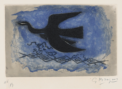 Oiseau noir sur fond bleu (Oiseau VIII)