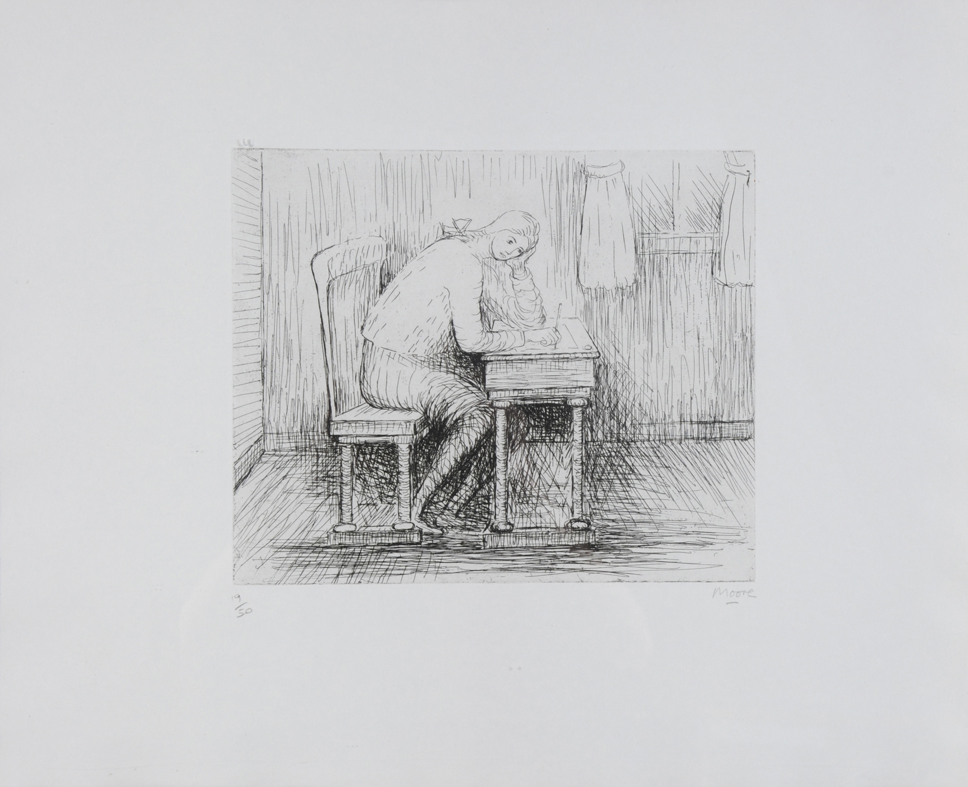 Henry Moore, 3 sheets: Reading Lesson, 1967; Girl Doing Homework I, 1974; Girl Doing Homework II