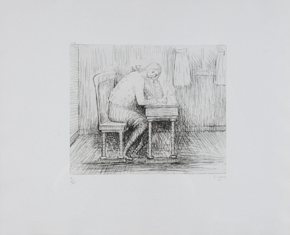 3 sheets: Reading Lesson, 1967; Girl Doing Homework I, 1974; Girl Doing Homework II