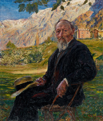 Bildnis des Vaters vor Bergeller Landschaft mit Stampa
