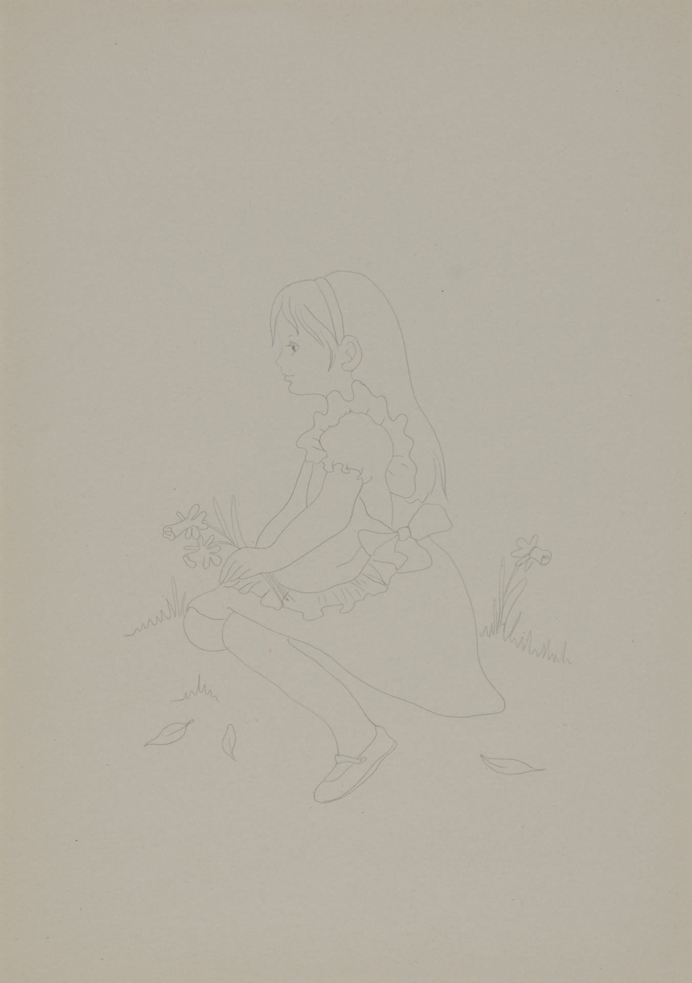 Ugo Rondinone, 4 drawings: Hirsch und zwei Rehe, 1988; Schwein, 1988; Haus mit Kamin, 1988; Sitzendes Mädchen