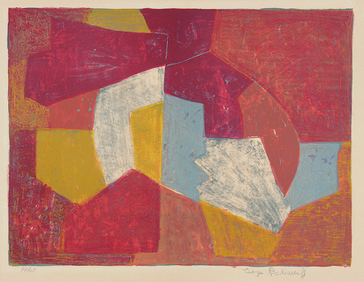 Composition carmin, brune, jaune et grise