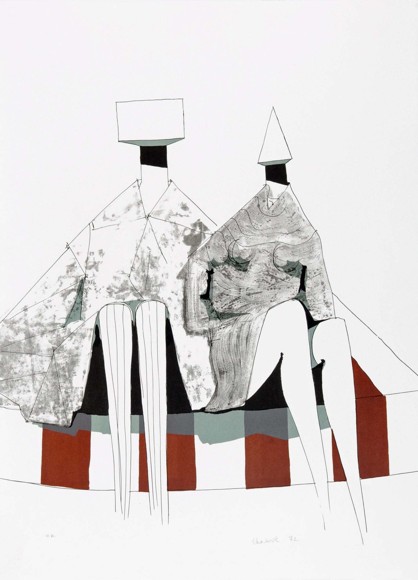 Lynn Chadwick, 4 Blätter: Two Sitting Figures, 1972; 1971; Reclining Figure on Green Wave, 1971; Winged Figure