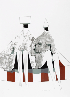 4 Blätter: Two Sitting Figures, 1972; 1971; Reclining Figure on Green Wave, 1971; Winged Figure