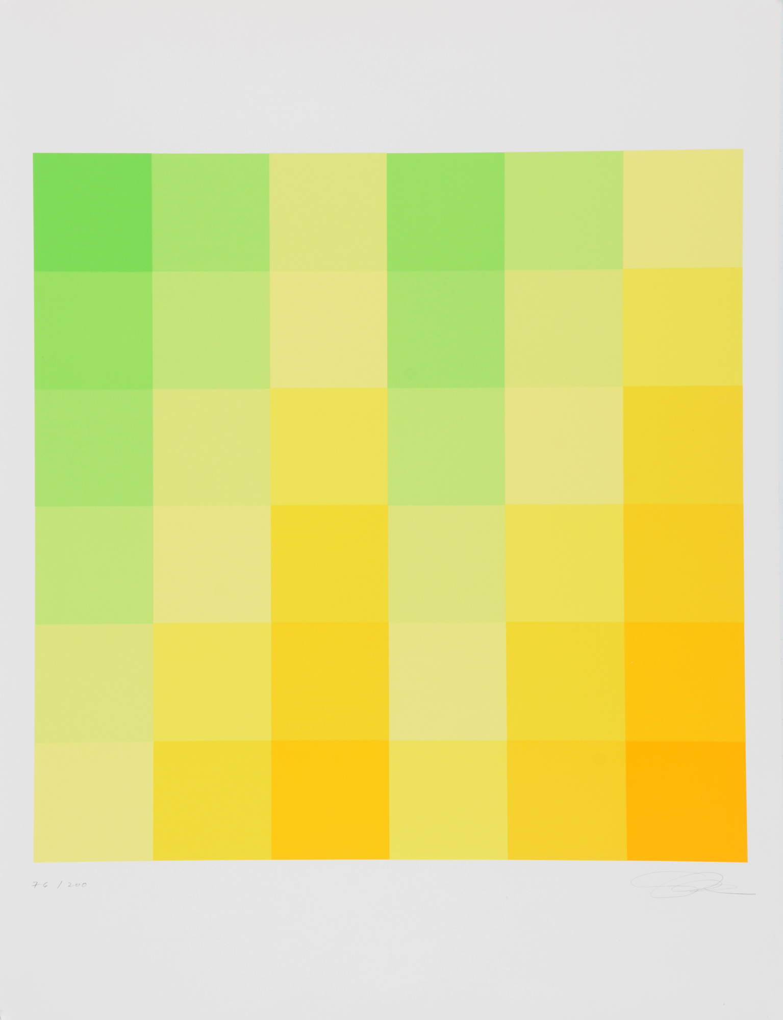 Richard Paul Lohse, Sechs vertikale systematische Farbreihen von grün zu gelb, 1970, from "Grafikmappe des Schweizerischen Kunstvereins"
