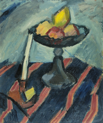 Nature morte, coupe de fruits et bougeoir