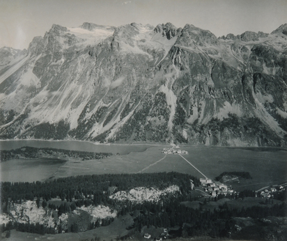 3 Fotografien: Blick auf Piz Lagrev; Blick von Muottas Muragl auf Celerina und St. Moritz; Silvaplana
