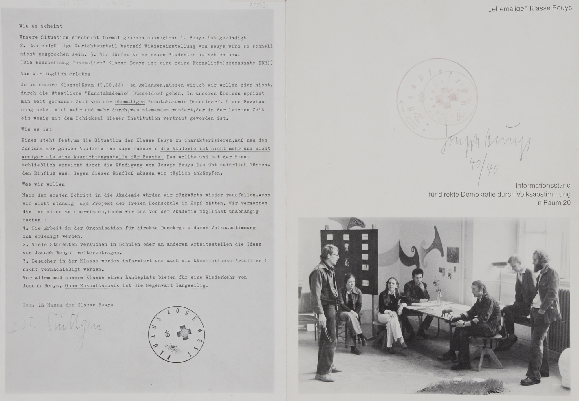 Joseph Beuys, 2 Blätter: "Ehemalige" Klasse Beuys, 1975; Löwe