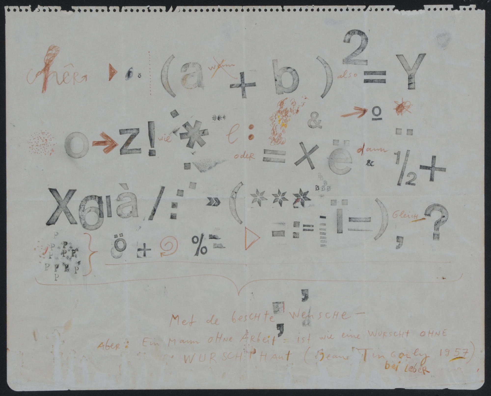 Jean Tinguely, Met de beschte Wensche - Aber: Ein Mann ohne Arbeit = ist wie eine Wurscht ohne Wurschthaut