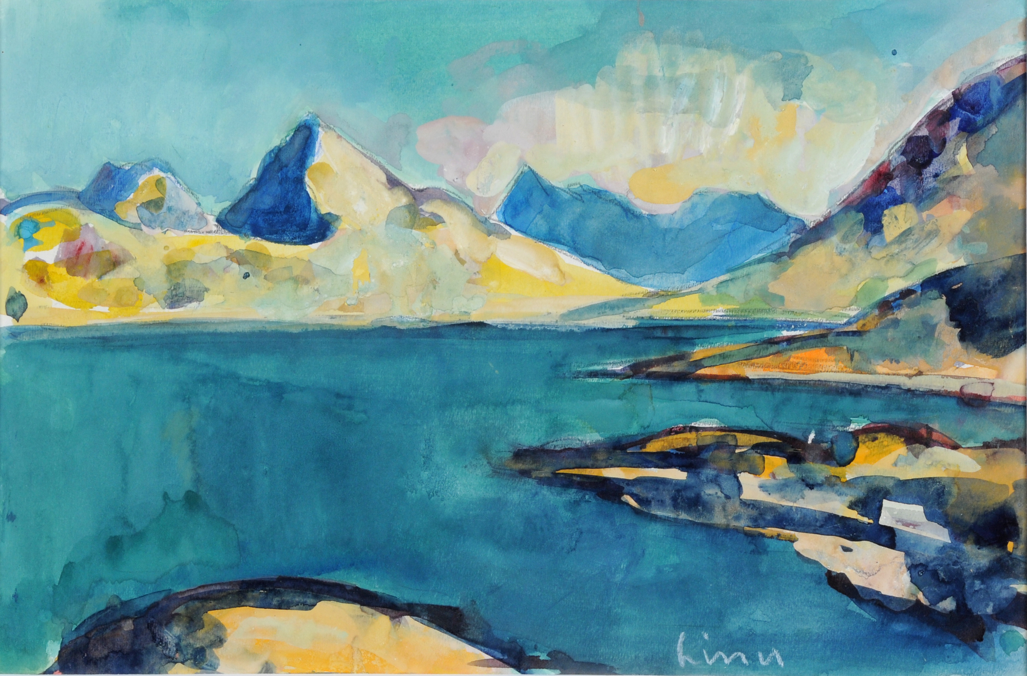 Carl Liner, Landschaft mit See und Bergen