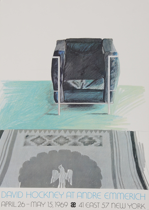 Poster. David Hockney at Andre Emmerich.
 April 26 - May 15, 1969, 41 East 57 New York
