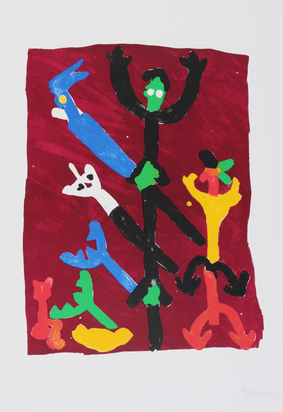 5 sheets: Untitled (2); Yeux nombreux, tête unique; Les petits hommes, 1983; Les hauts danseurs