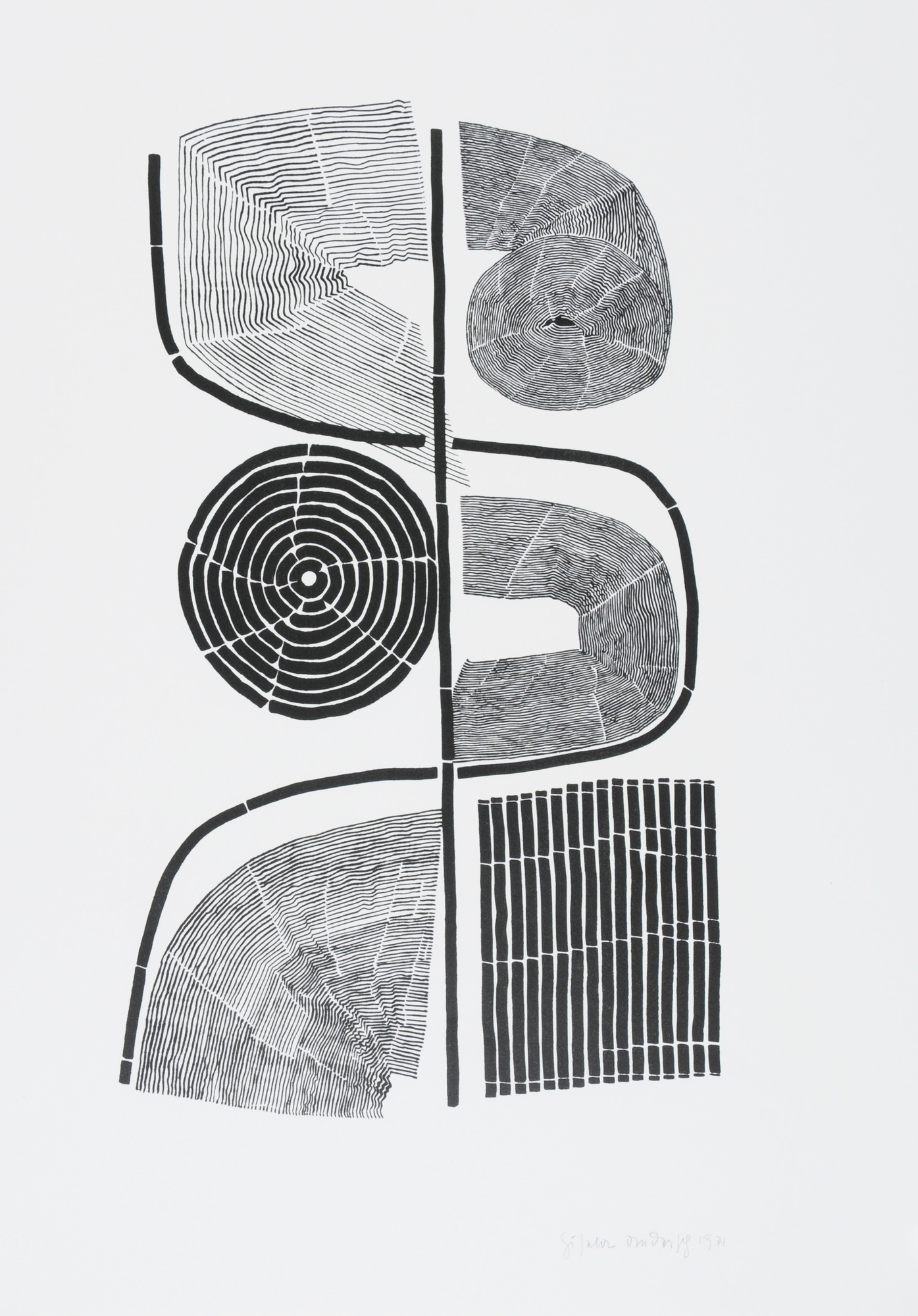 Gisela Andersch, 5 sheets: Ahasa 2, 1971; Ahasa 3, 1971; Axon 3, 1971; Untitled (2)