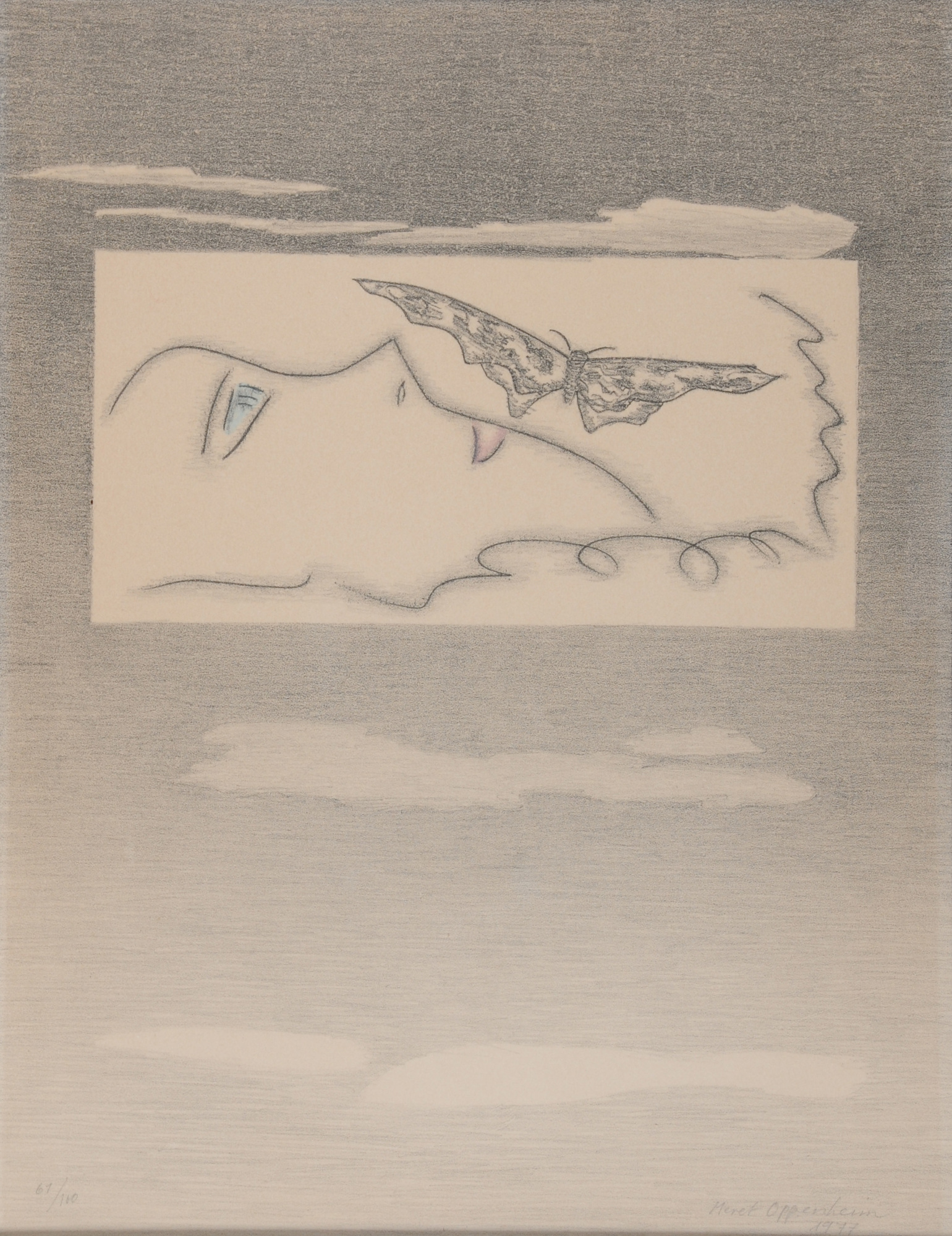 Meret Oppenheim, Liegendes Profil mit Schmetterling