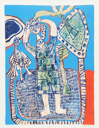 5 sheets: L'arbre, 1971; Femme et oiseau, 1971; La villageoise, 1970; Untitled, 1961; Untitled, 1962