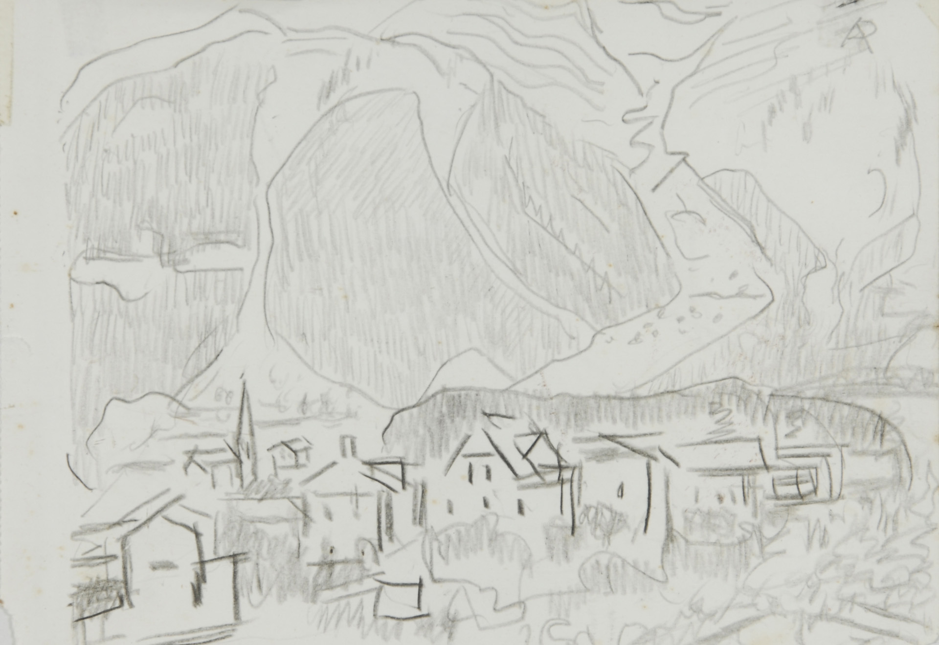 Albert Pfister, 2 drawings: Schwanden; Interieur