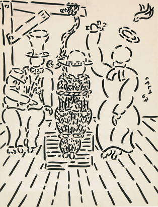 And then I saw him stand between a weeping warder and a priest with cross in hand, from "The Ballad of Hank the Finn"