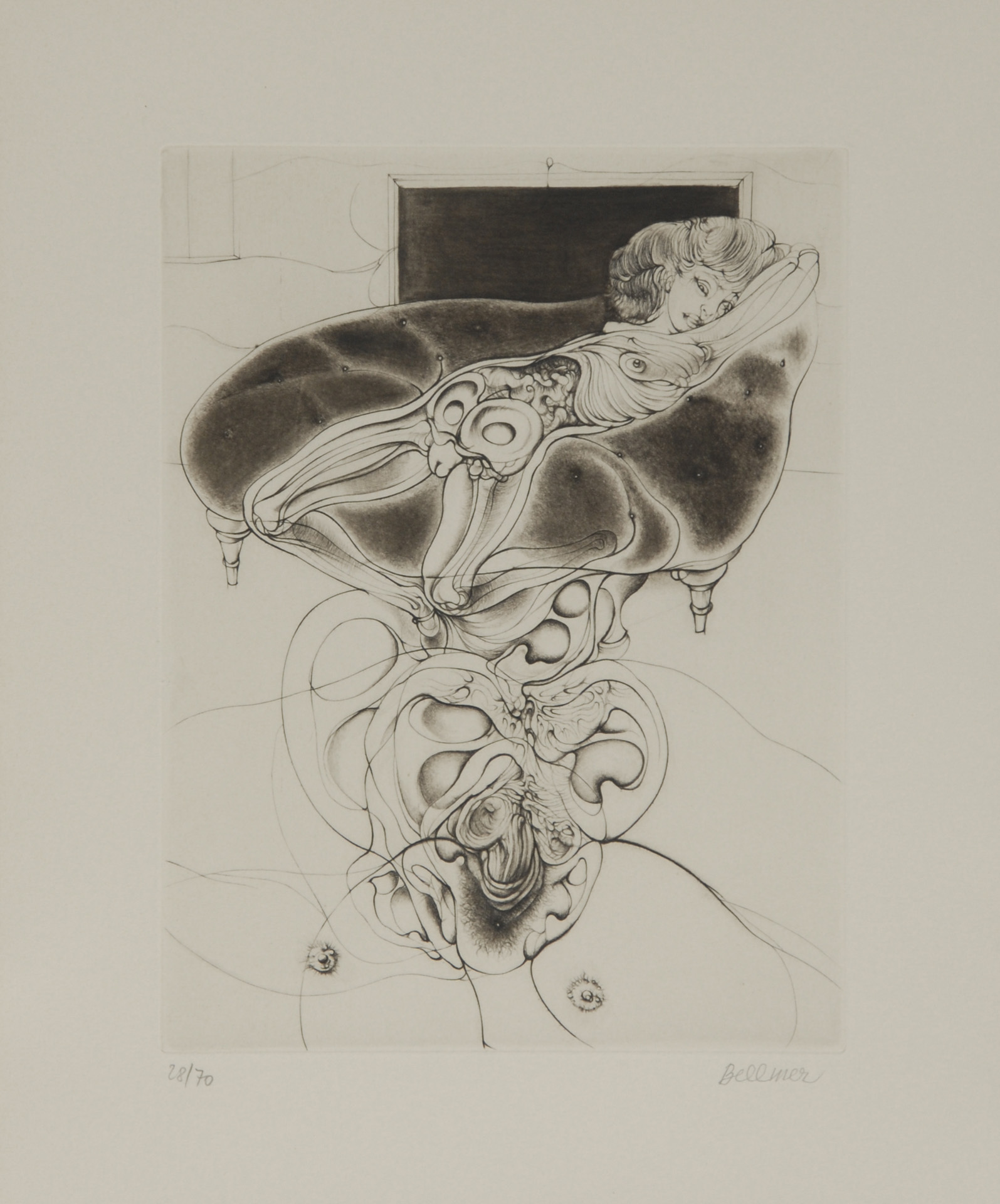 Hans Bellmer, Petite fille sur canapé noir