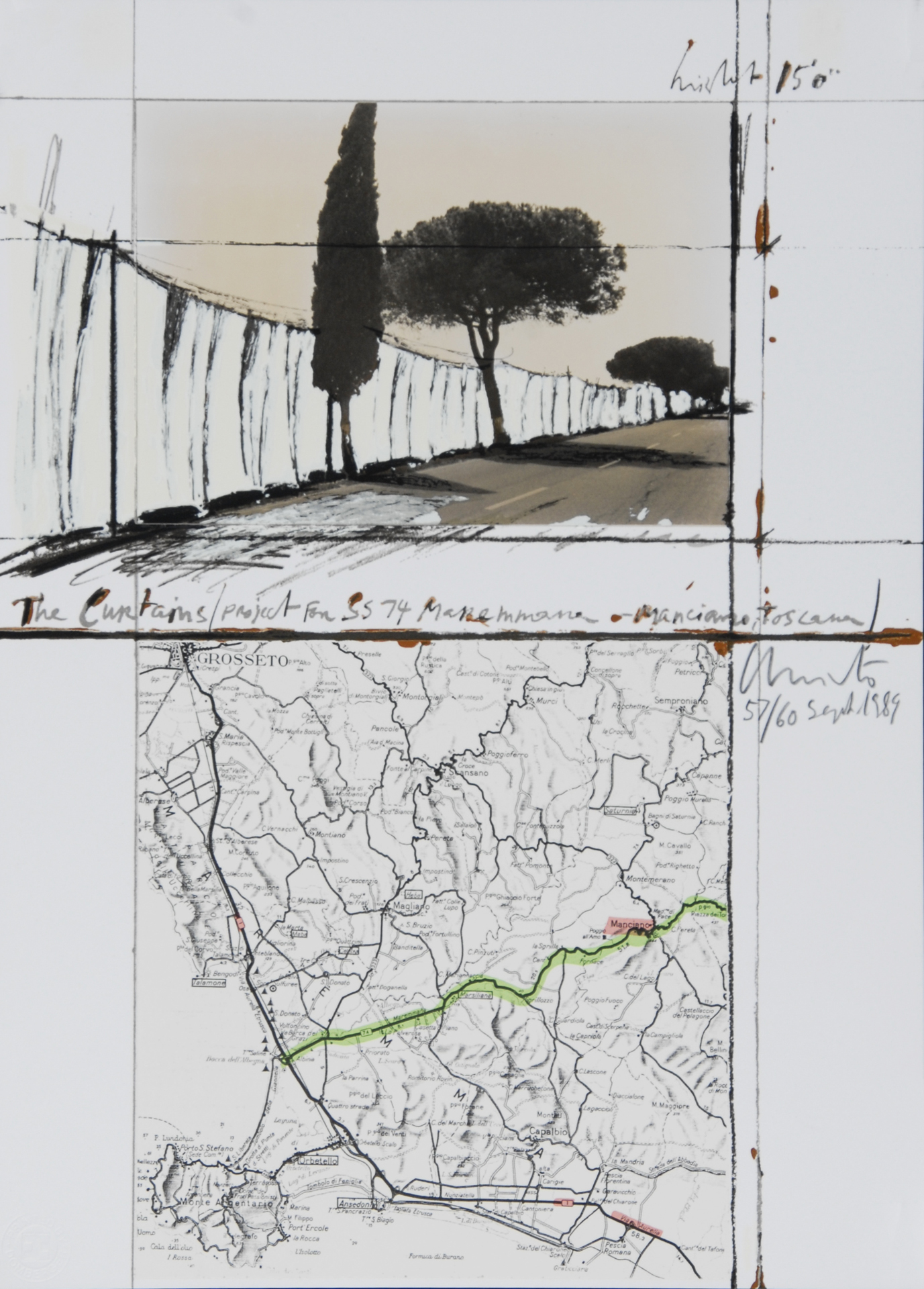 Christo, The Curtains, Project for SS 74 Maremmana, Manciano Toscana