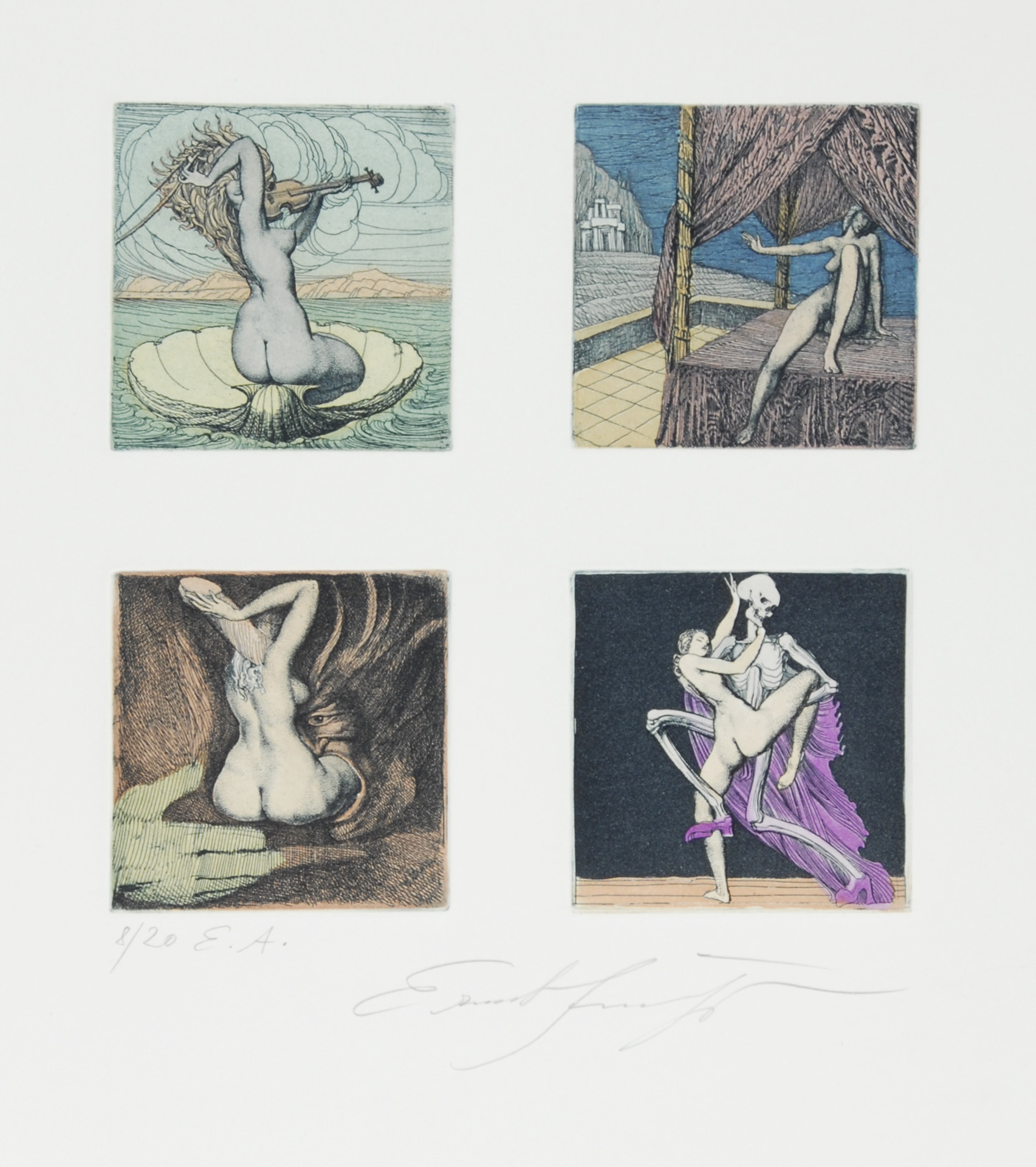 Ernst Fuchs, 4 sheets: Die Geburt der Venus, 1974; Nikolaus, 1970; Zyklopische Landschaft, 1967; Untitled
