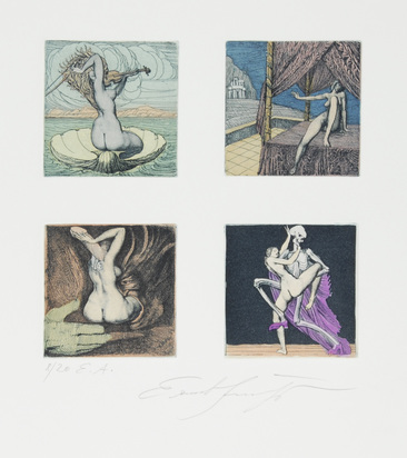 4 sheets: Die Geburt der Venus, 1974; Nikolaus, 1970; Zyklopische Landschaft, 1967; Untitled
