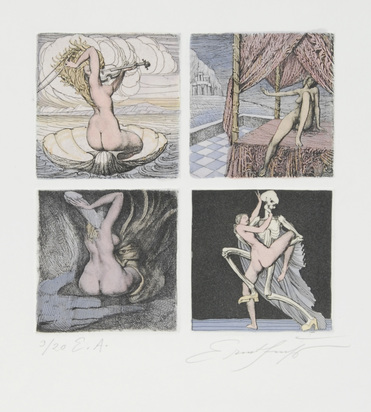 4 sheets: Die Geburt der Venus, 1974; Toteninsel, 1971; Nikolaus, 1970; Untitled
