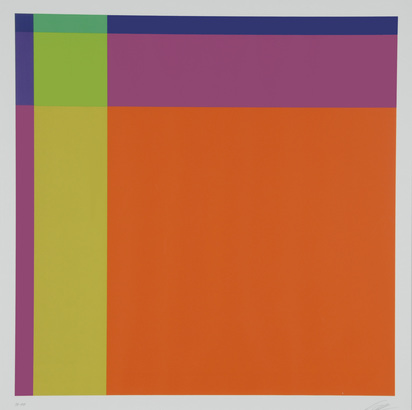Diagonal von orange über hellgrün zu dunkelblau