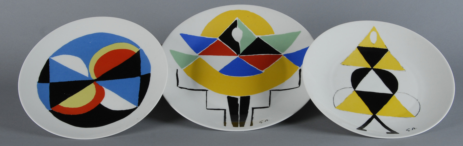 Sonia Delaunay, 3 Porzellanteller: Windsor; La danseuse jaune; Carnaval