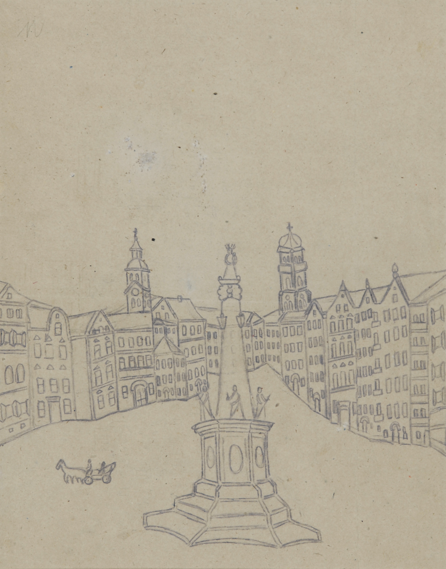 Emerik Fejes, Recto: Marienplatz München; verso: Stadtansicht