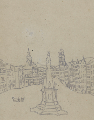 Recto: Marienplatz München; verso: Stadtansicht