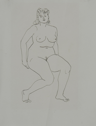 5 drawings: Mädchenkopf; Sitzender Frauenakt; Löwen (3)