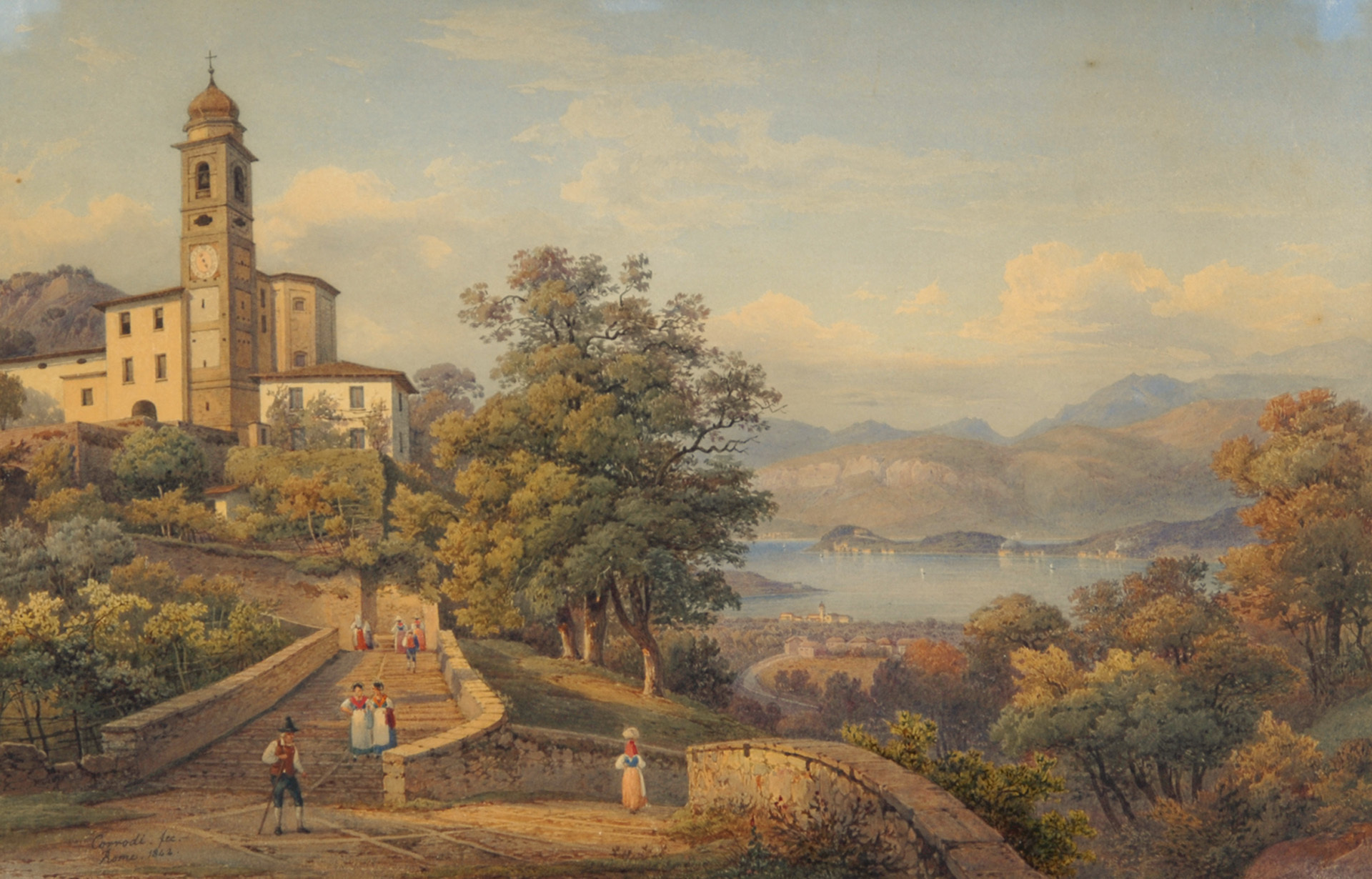 Salomon Corrodi, Comersee, Santuario della Beata Vergine del Soccorso, Ossuccio with View on Bellagio