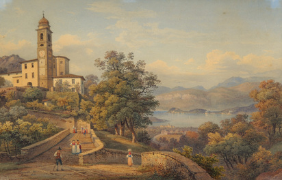Comersee, Santuario della Beata Vergine del Soccorso, Ossuccio mit Blick auf Bellagio