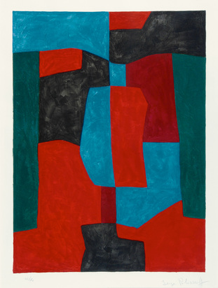 Composition rouge, verte et bleue